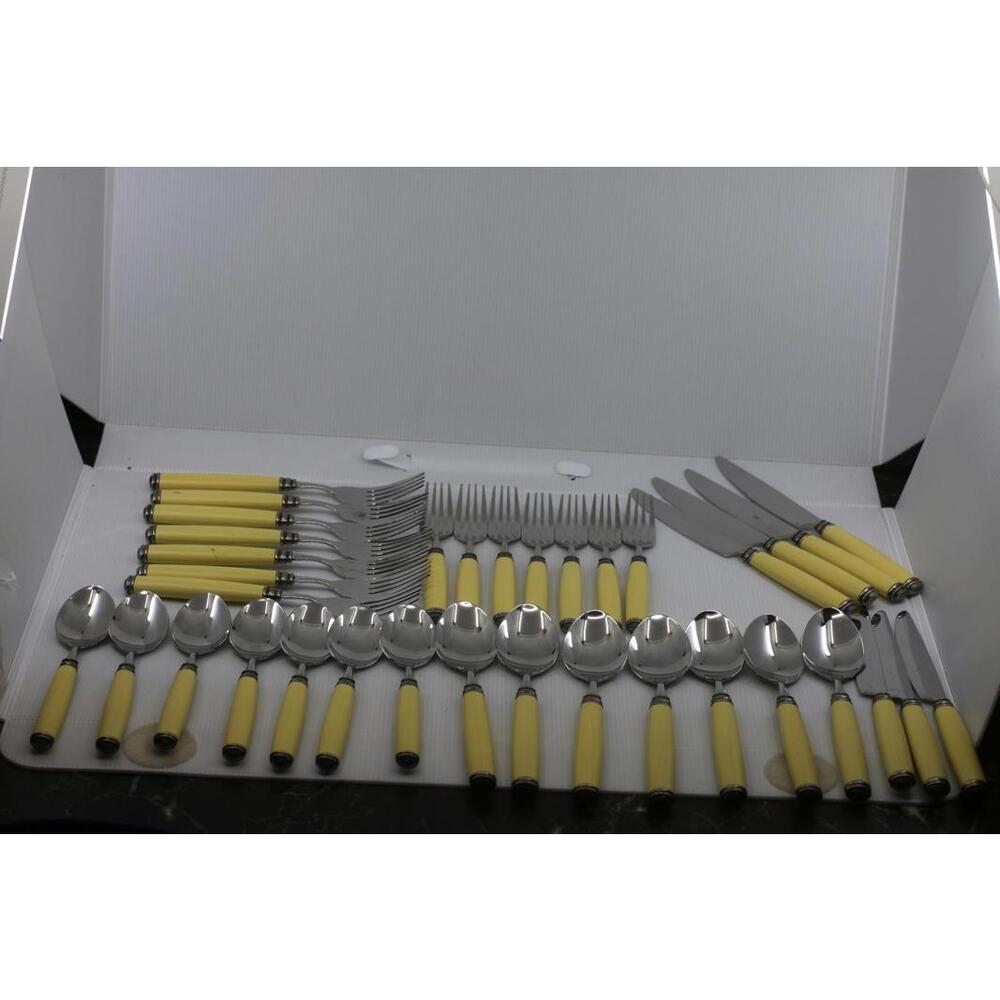 Nautica Stainless Steel Flatware Set Yellow Handles 35pcs Forks Spoons Knives